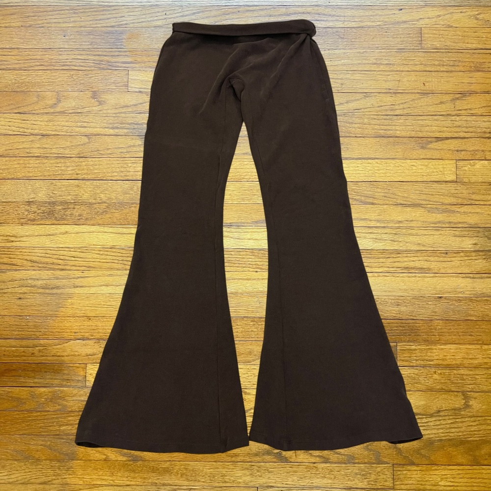 PrettyLittleThing Petite Brown Flare Pants Fold Over Waist Bell Bottoms Small